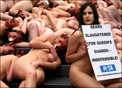 peta protesters go naked to protest use of bear skin