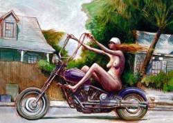 Lady Godiva on a motorcycle