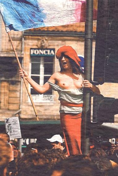 naked labor protester in france