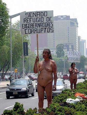 naked women carry protest signs in Mexico City
