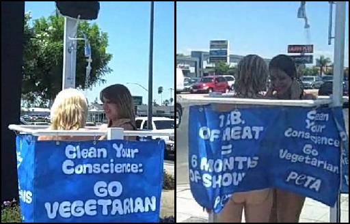 PETA showering in public to protest against the eating of meat