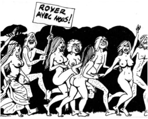 naked hippies at a comic book protest