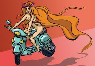 Lady Godiva on a Vespa